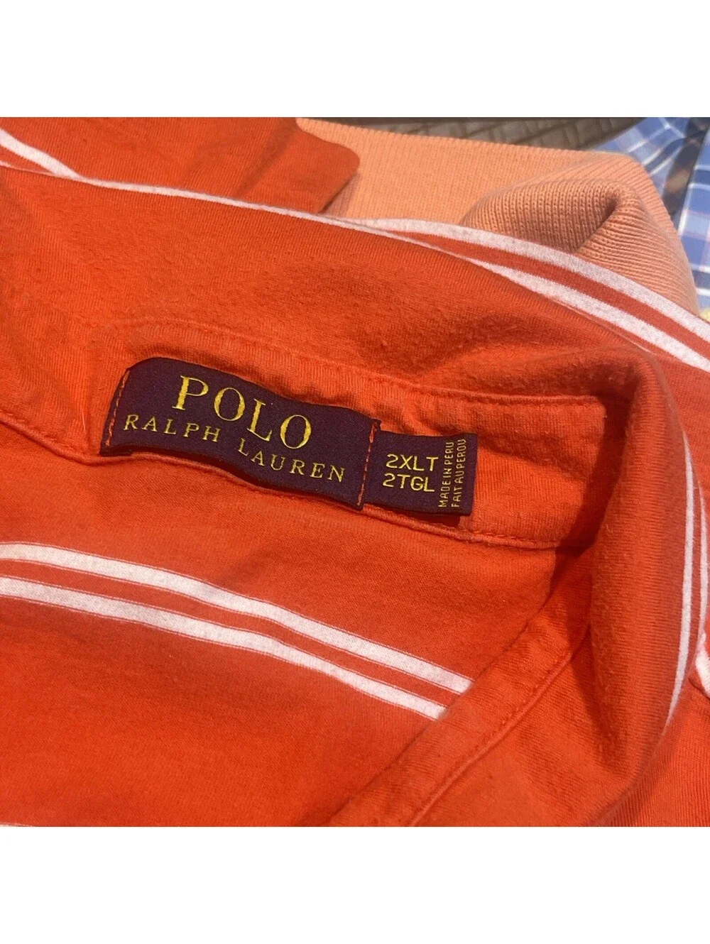 Polo Ralph Lauren Men’s Orange White Stripe 2XLT 100% Pima Cotton
